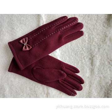 colorized handmade touch screen ladies mittens with bow